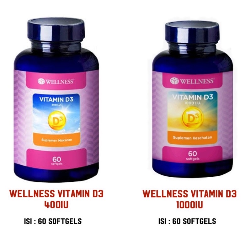 WELLNESS Vitamin D3 1000 / 400 IU isi 60 Softgels BPOM Suplemen Imunitas - Anti Virus COVID19