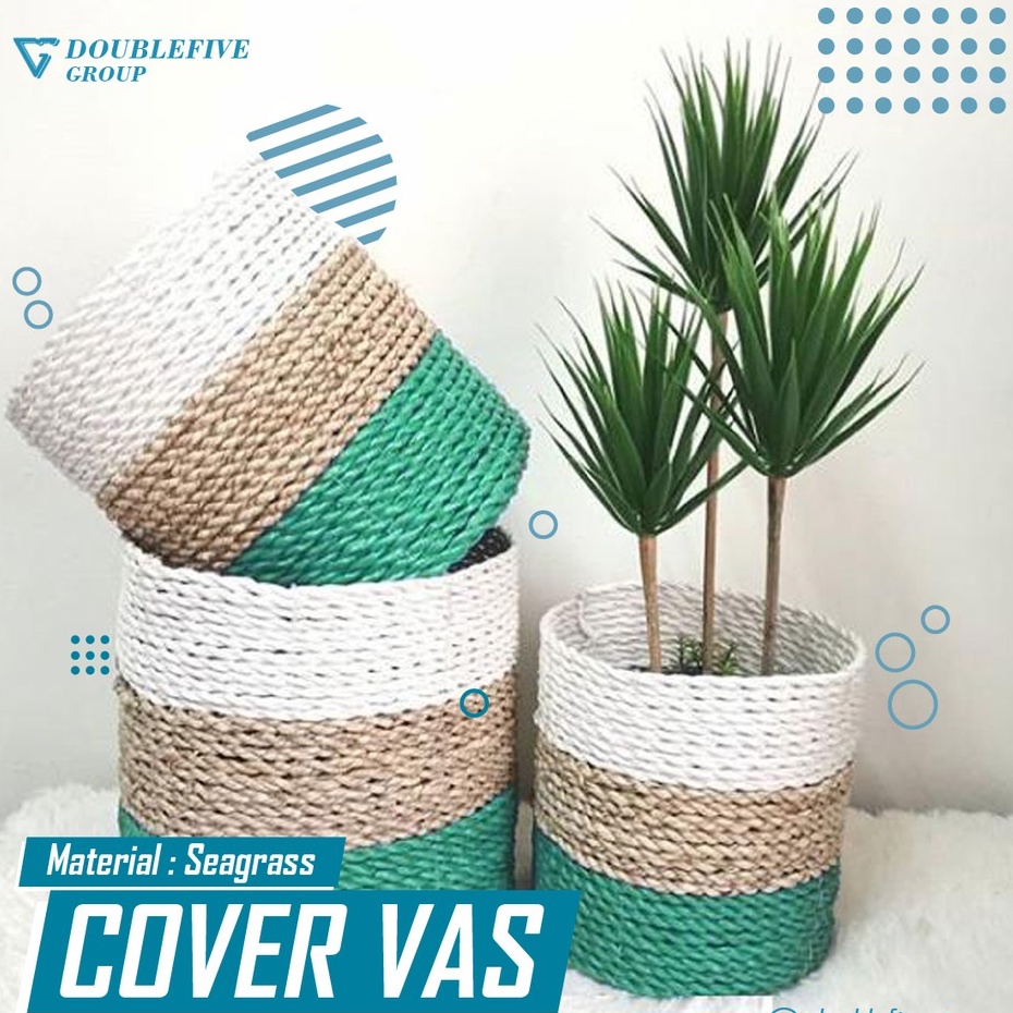 Cover Pot Anyaman isi 3. Seagrass Basket, Hiasan Keranjang Anyam