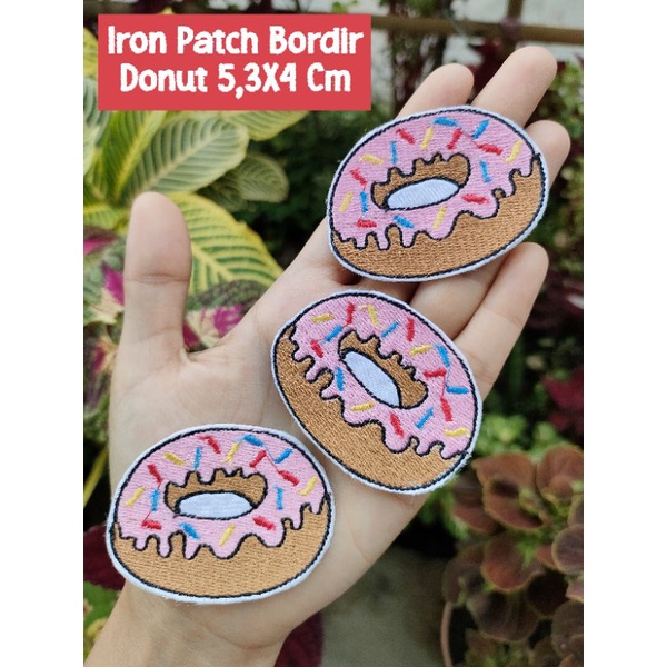 Patch Iron Bordir Donut Iron Patch Full Bordir Donat Lucu Tinggal Setrika Emblem Bordir Tempel Tamba