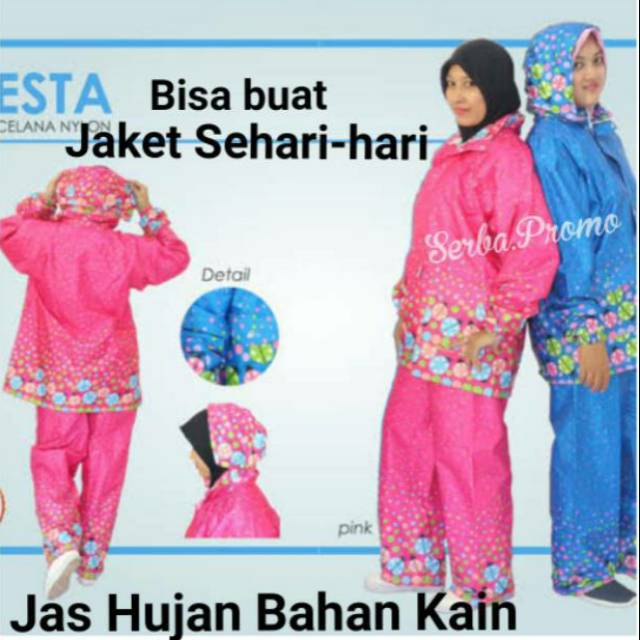 Setelan Jas Hujan Jaket Celana Wanita monas fiesta - Jas hujan bahan kain nylon parasit