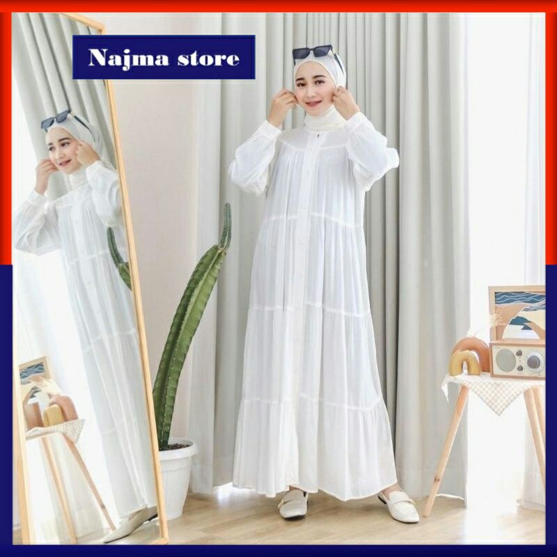 ❤ NAJMA ❤ Dress Gamis Polos Drees Jumbo Homey Dres Rayon Big size Ruffle Kancing Fashion Muslim Wani