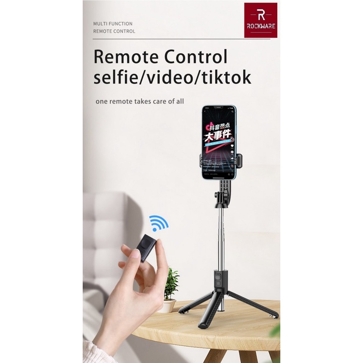 102 ROCKWARE RW-V01 Tongsis Selfie Stick Tripod Live Streaming and Tiktok