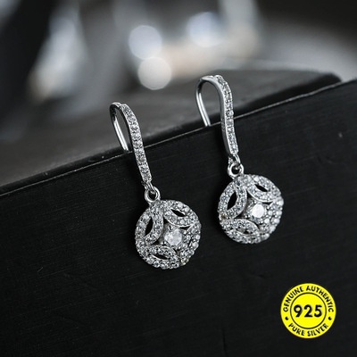 Anting Kait Sterling Silver S925 Bentuk Bulat Geometris Anti Pudar Gaya Korea Untuk Wanita