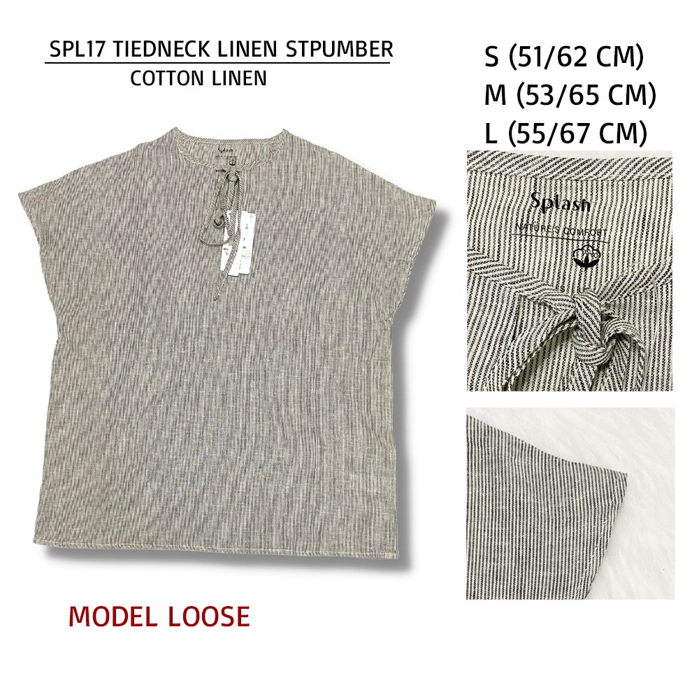 Blouse Wanita Casual TieNeck Loose Linen Cotton Rayon (SPL17 TIENECK TOP)-3