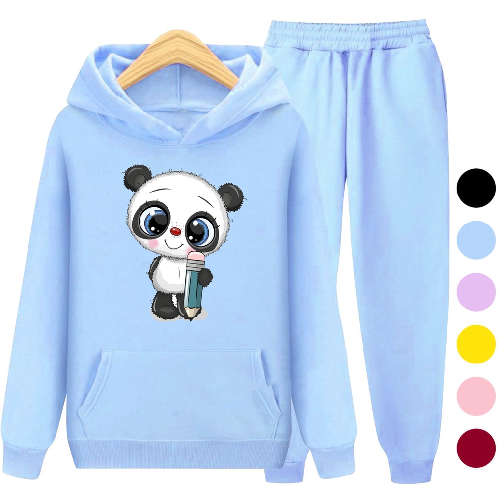 Setelan Sweater Hoodie CUTE PANDA / Set Sweater Anak-Remaja Size S - XXL Usia 3-15 Tahun