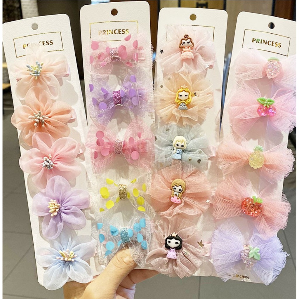 JP16-5PCS/SET Jepit Jepitan Anak Korea Pita Chiffon Pastel