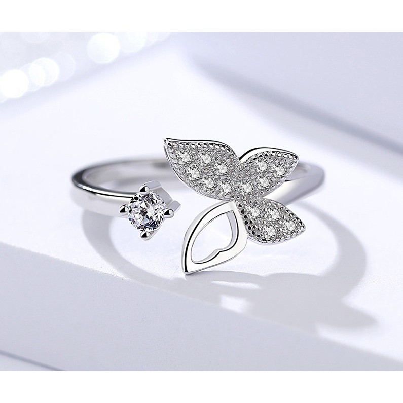 Cincin Perak Wanita Asli S925 Motif Kupu kupu Cocok hadiah RS042 Elegant