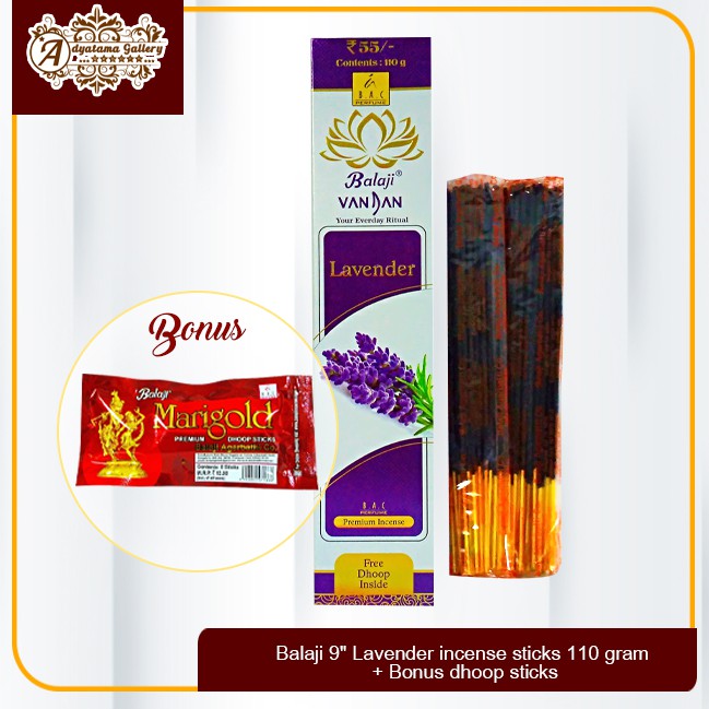 Balaji 9" Lavender incense sticks 110 gram + Bonus dhoop sticks