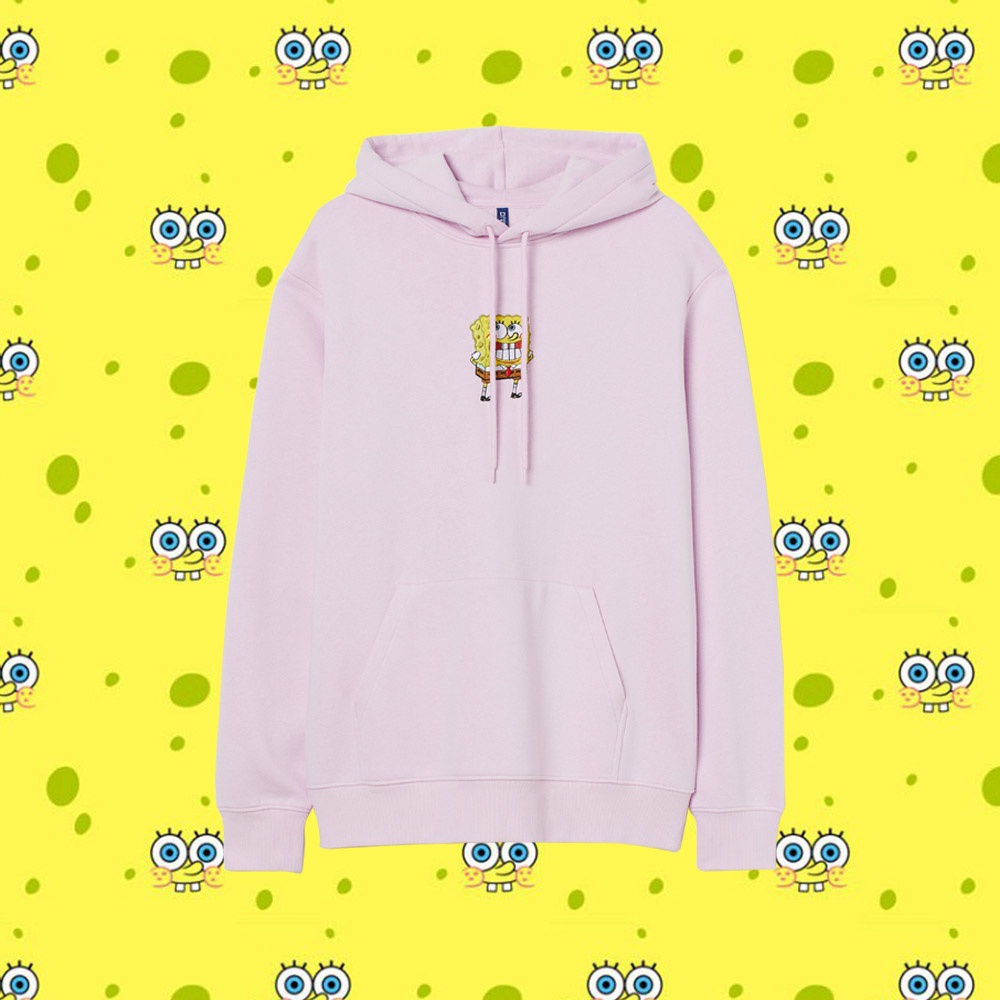 Hoodie Jaket Pria Wanita HnM H&amp;M Spongebob Pink Full Tag