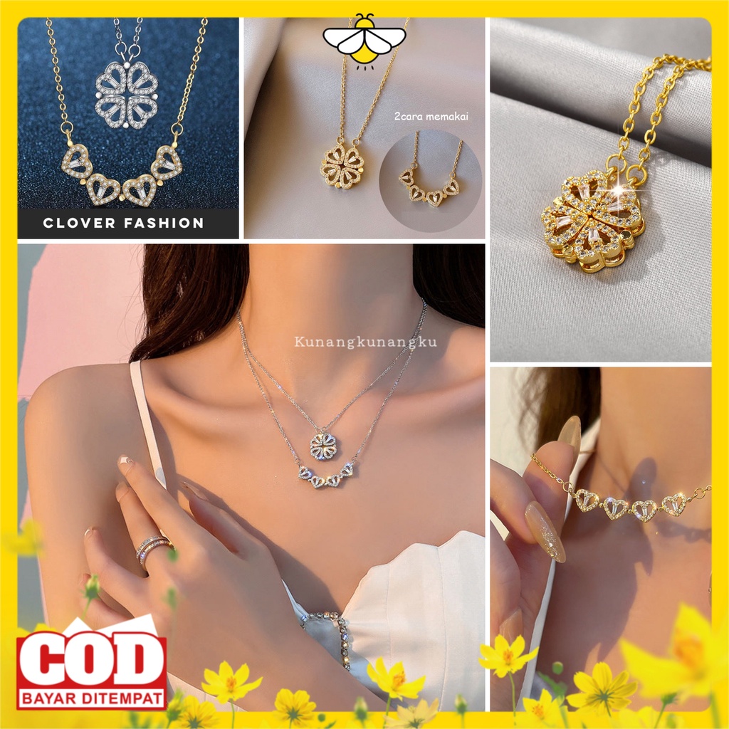 Import Kalung Wanita Rantai Klavikula Kalung Keberuntungan Lucky clover Titanium Butterfly Liontin Kupu-Kupu Anti Pudar Anti Karat Anti Alergi/Kalung Wanita terbaru 2022