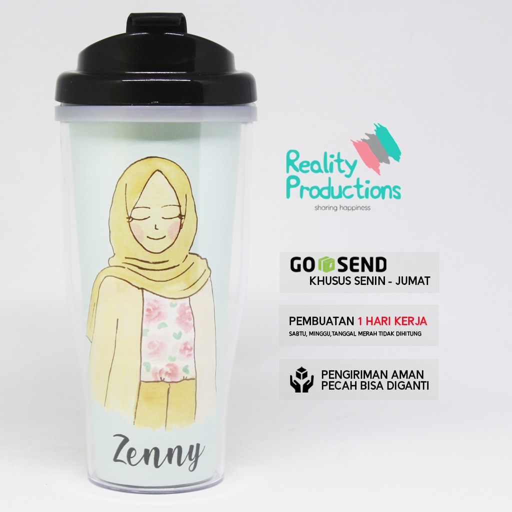 Tumbler Doodle Wanita Hijab Cantik 2 untuk Kado Ulang Tahun