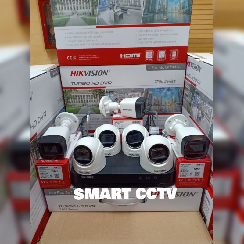 PAKET CCTV HIKVISION 5MP 8 CHANNEL 7 KAMERA NON AUDIO / AUDIO SERIES KOMPLIT GARANSI RESMI 2 TAHUN