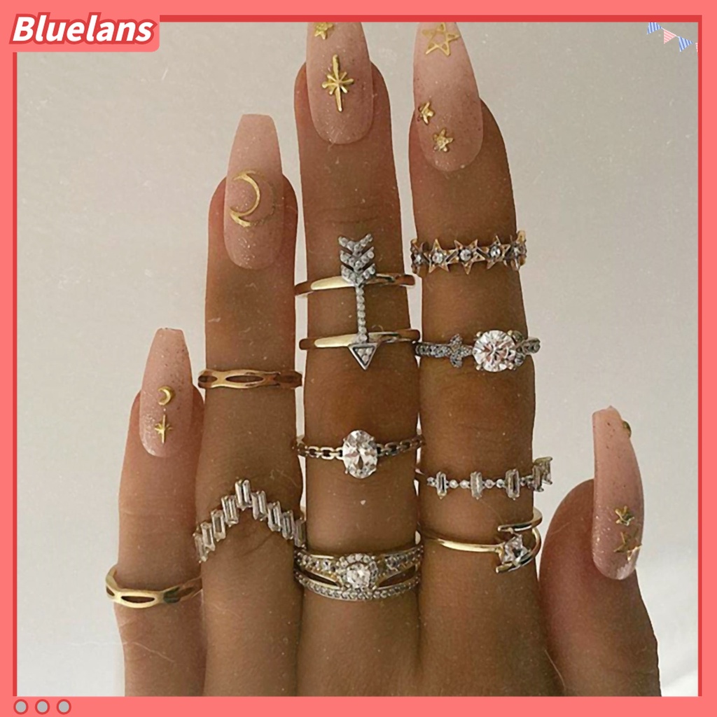 10 Pcs Cincin Berlian Imitasi Bentuk Bintang Bunga Geometris Gaya Bohemia Untuk Aksesoris Perhiasan