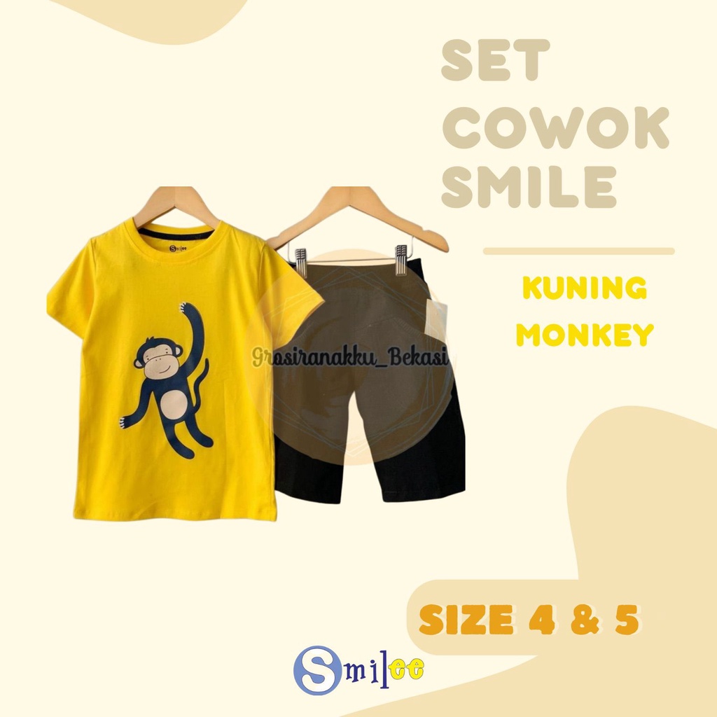 Setelan Anak Cowo Kuning Monkey Size 4&amp;5tahun Murah