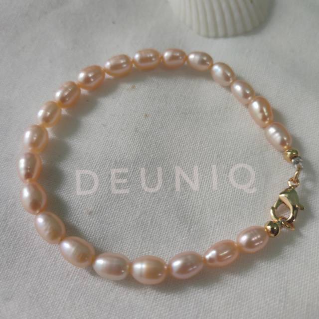 Gelang untai mutiara air tawar oval super mulus, oleh oleh lombok