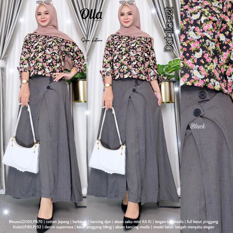Dahlia Set By OLLA • Setelan Wanita • Atasan Blouse Kemeja Tunik Kulot Celana Panjang Wanita Set
