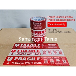 [ YouLian ] LAKBAN FRAGILE MERAH dan PUTIH 2”inch(48MM x 80 Y) OPP/Isolasi Fragile Video Unboxing  Warna Merah 80Y Lakban OPP Lengket / Kuat