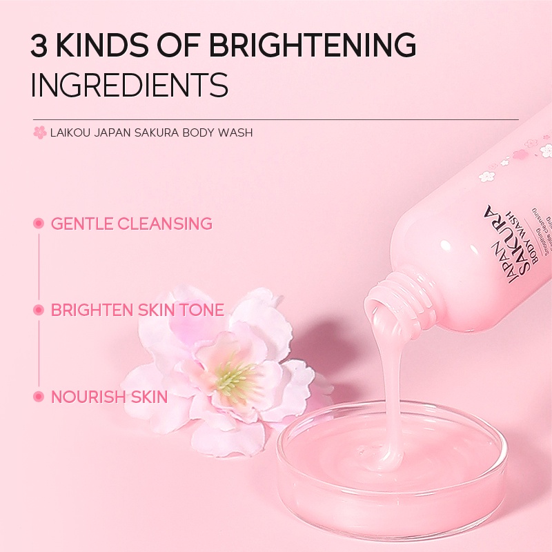 LAIKOU Japan Sakura Sabun Mandi Cair Membersihkan Mendalam Mencerahkan Kulit 100ml