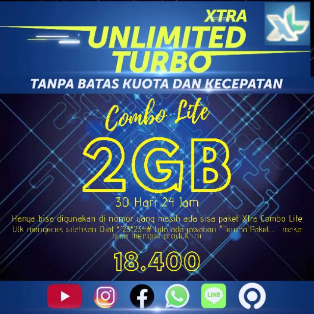 Kuota murah XL Axiata Combo lite 2Gb unlimited turbo