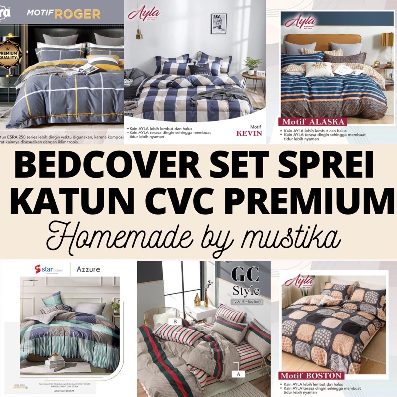 Mustika Bedcover Set Sprei Anti Geser Aesthetic Homemade Bahan Katun Cvc Premium Katun Lokal ESRA STAR