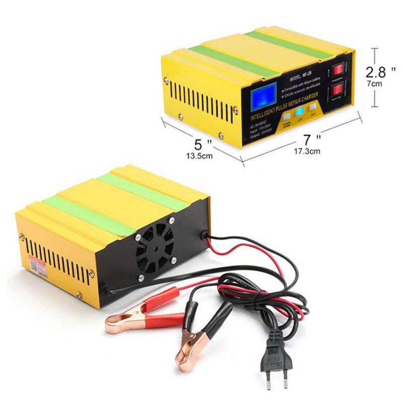 Charger Aki Mobil Lead Acid Smart Battery Charger 12V/24V 6-105AH - MF-2B - Yellow--Gtech