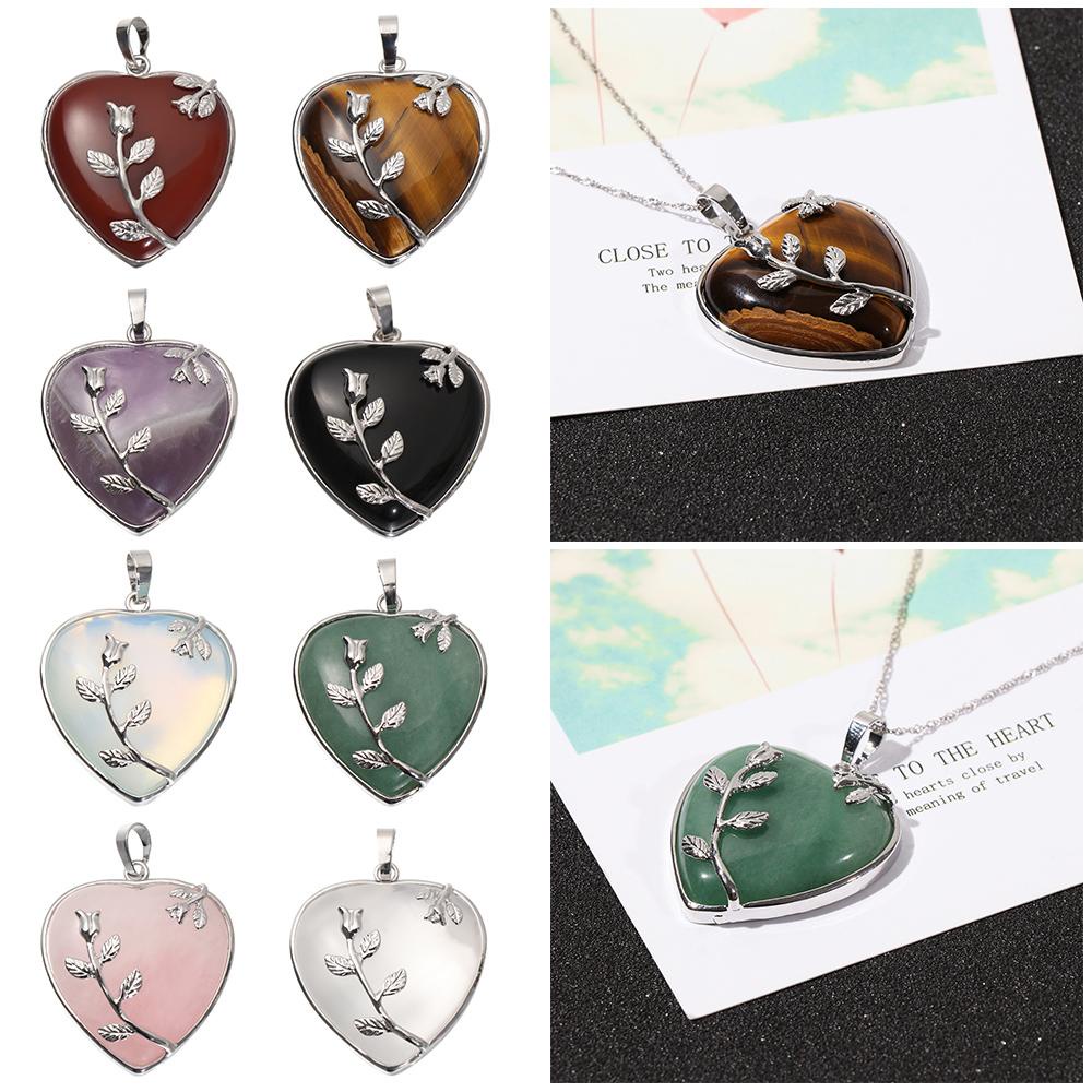 Lily Heart Kalung Liontin Fashion Mineral Batu Permata Chakra Reiki Stone Nature Crystal Quartz