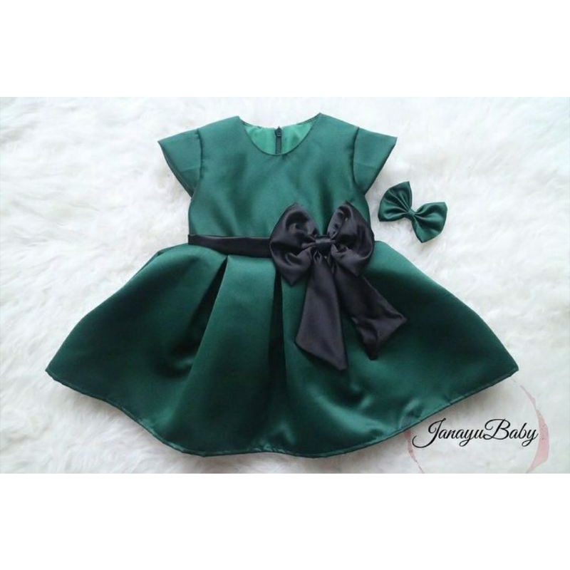 Dress newborn natal hijau botol / baby dress / baby gown / dress imlek