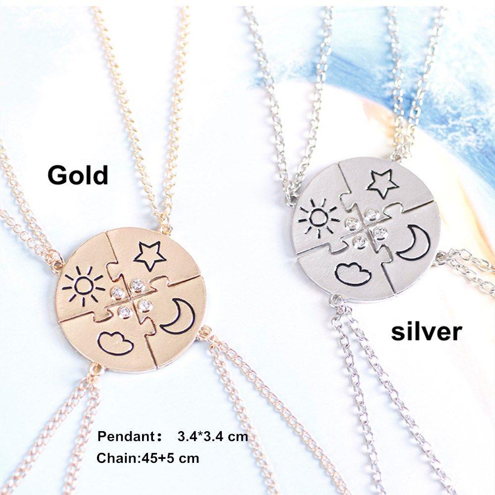 Wonder 4biji Set Persahabatan Kalung Fashion Pria Wanita Perhiasan Jahitan Matahari Bulan Awan Bintang
