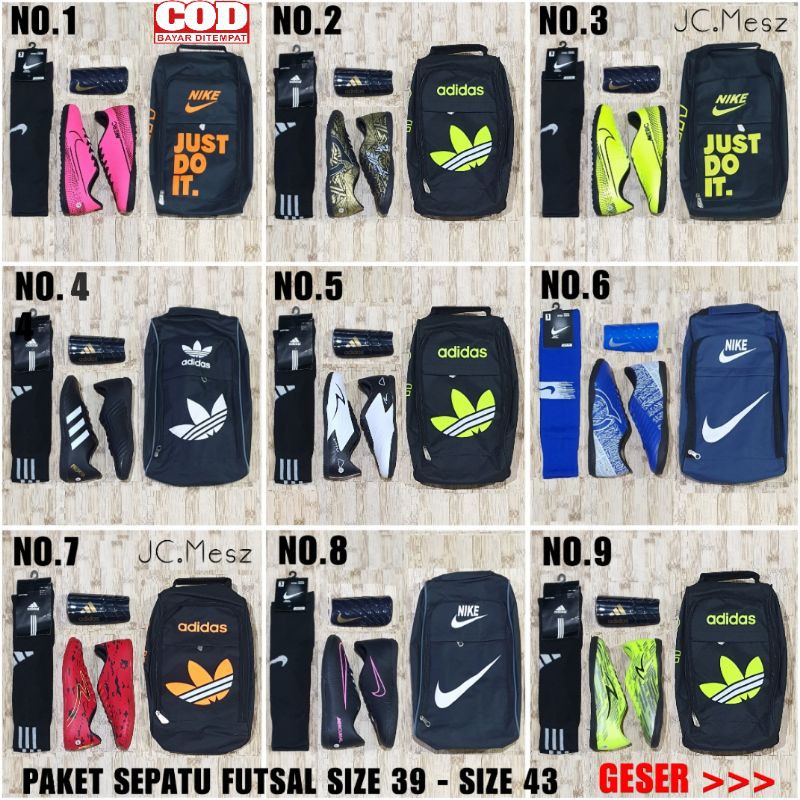 Paket Komplit Sepatu Futsal DEWASA Size 39 - Size 43 Dapat Tas Deker