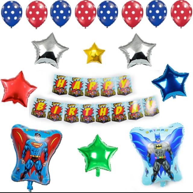 SUPERMAN & BATMAN SET DEKORASI/BALON ULTAH/DEKORASI ULANG TAHUN ANAK LAKI/BALON FOIL
