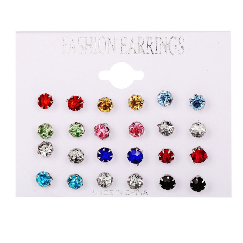 12 Pasang Anting Stud Bola Kristal Zircon Mutiara Simulasi Warna Bulat Untuk Aksesoris