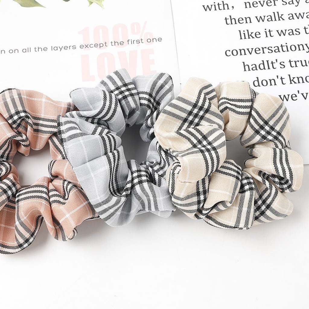 SALE!! VS - Scrunchie Rambut / Ikat Rambut Elastis Motif Kotak-Kotak Gaya Korea Untuk Wanita AR-20