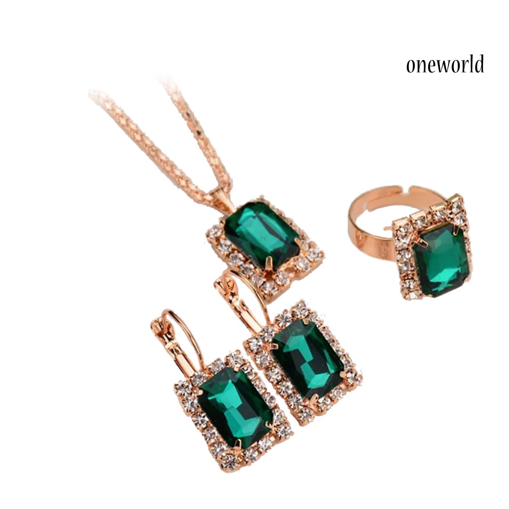 OW@ Fashion Jewelry Set Women Banquet Wedding Party Necklace Earrings Finger Ring