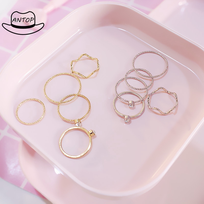 Antop！5Pcs / Set Cincin Jari Aneka Bentuk Warna Silver untuk Wanita