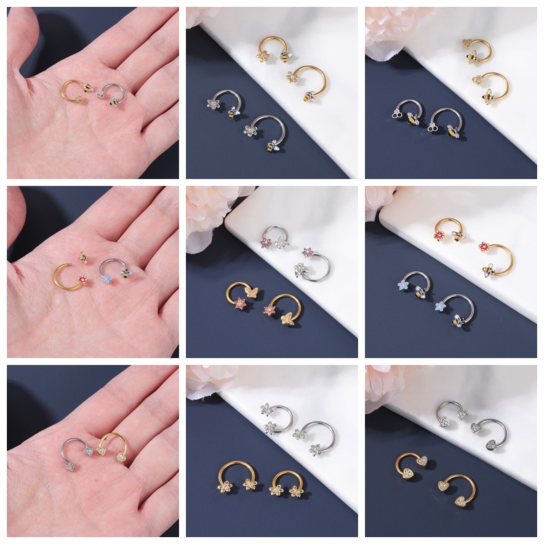 1pc Anting Tindik Hidung / Tulang Rawan Telinga 16G Desain Tapal Kuda / Lebah Bahan Stainless Steel