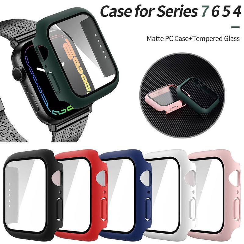 Pelindung Layar Bahan PC Matte Untuk Apple Watch Seri 8 7 41mm 45mm + Pelindung Layar + Tempered Glass Bumper 4 SE 3 2 1 38 40 42 44mm