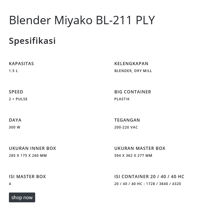 BLENDER MIYAKO BL 211 PLY 2 IN 1 SERBAGUNA BAHAN PLASTIK 1.5 LITER