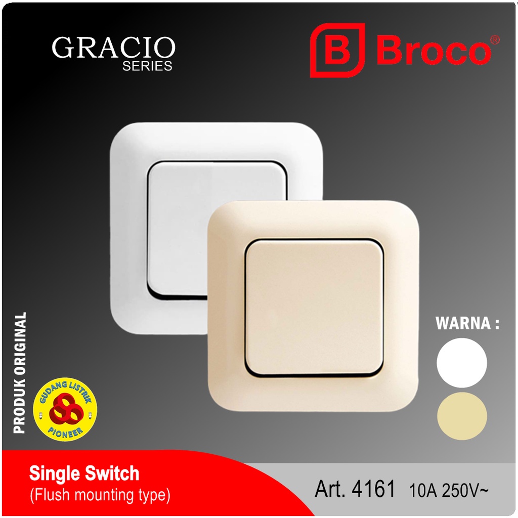 Broco Saklar Engkel 1G Gracio 4161 Sakelar Single 1 Gang - Cream