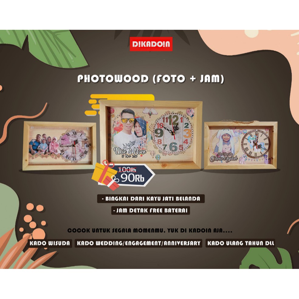 Photowood Cetak Foto Kayu Jati Belanda + Jam Untuk Kado/Pajangan Pribadi