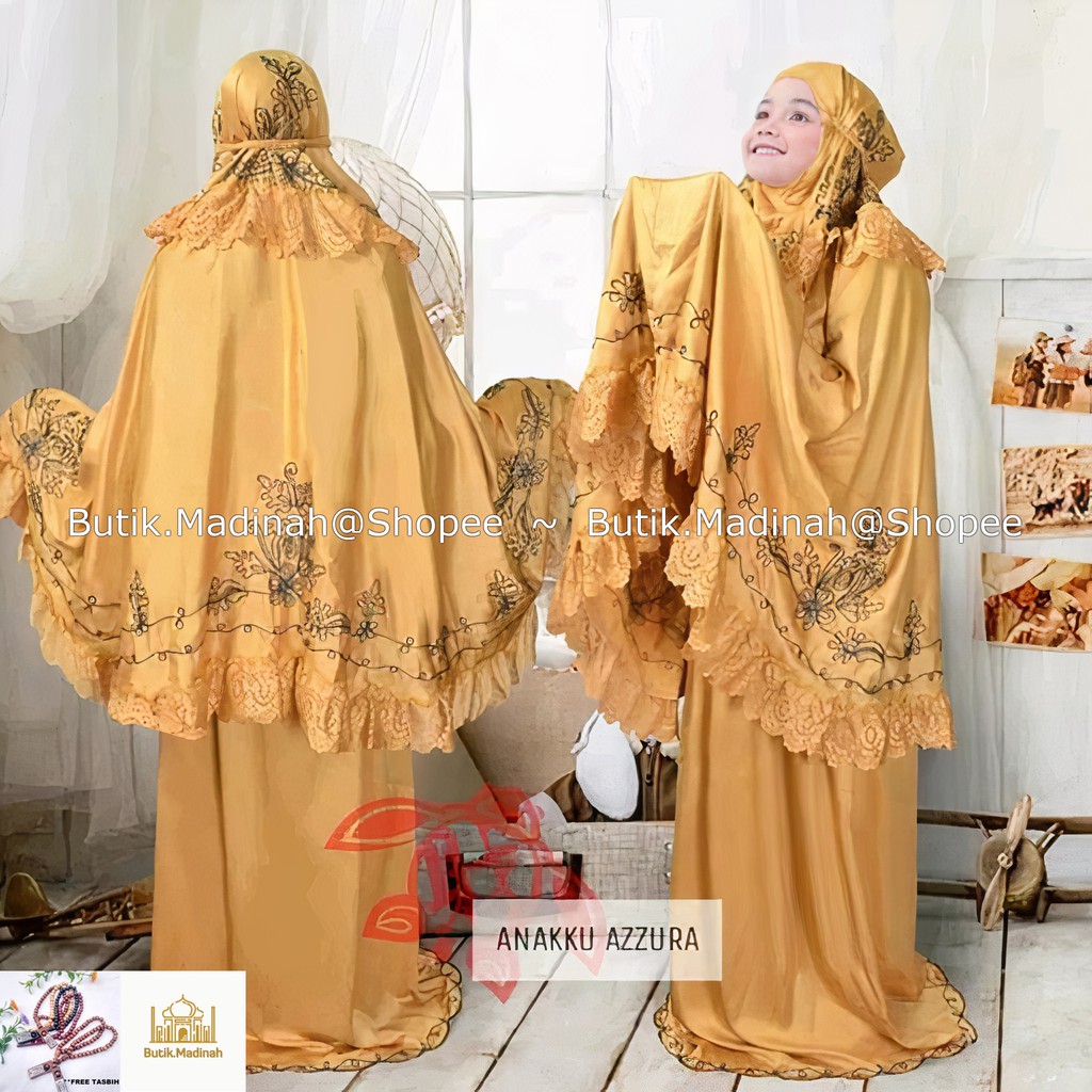 BUTIK.MADINAH MUKENA ANAK AZZURA BORDIR 3D TIMBUL ROBERTO CORNELI SUTRA VELVET