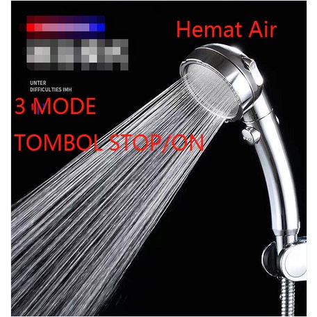 SB168 Shower Mandi Kepala Hemat Air Mode Jepang Tombol STOP + 3 MODE