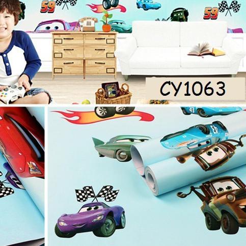 ✽ Wallpaper dinding 3d kamar tidur / Wallpaper dinding kamar anak wallstiker Motif Kartun Mobil Car