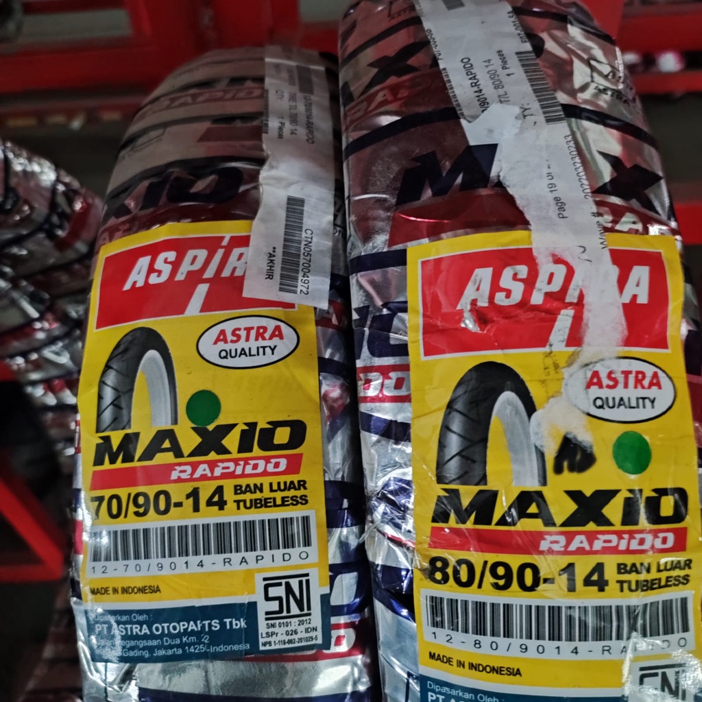 Paket ban motor matic Aspira Rapido 70 90 &amp; 80 90 14 tubeless mio spin