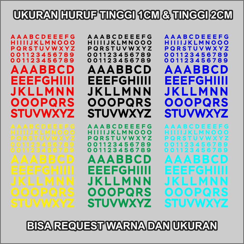 

Sticker cutting HURUF & ANGKA bisa ganti warna & ukuran