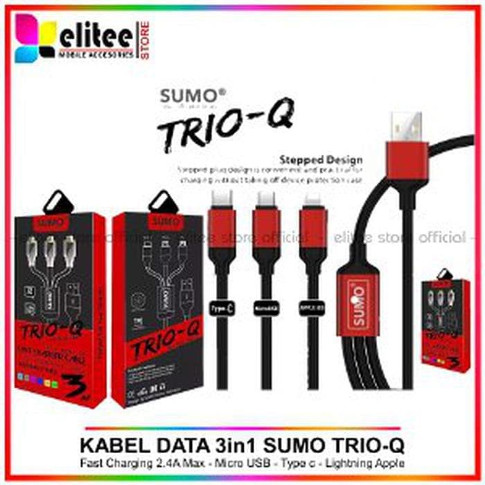 KABEL DATA SUMO 3IN1 TRIO Q MERK SUMO/USB FAST CHARGING CABLE/2.4A