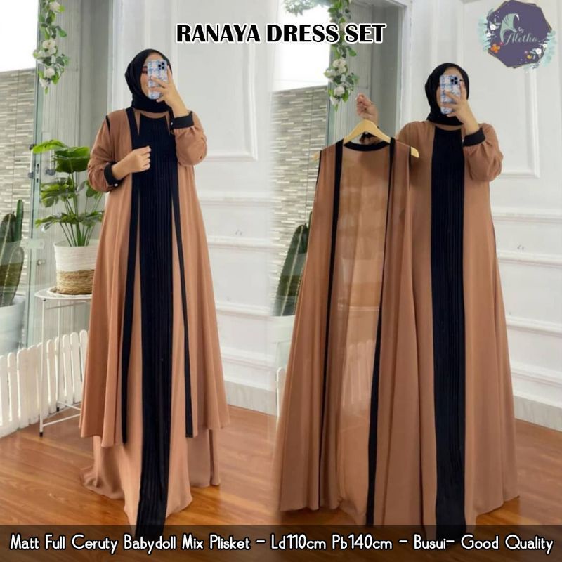 RANAYA DRESS SET LONGCARDI Ceruty Babydoll full Puring