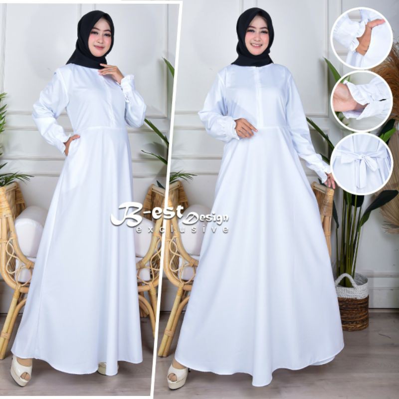 Gamis Dinas Full Putih Polos Toyobo
