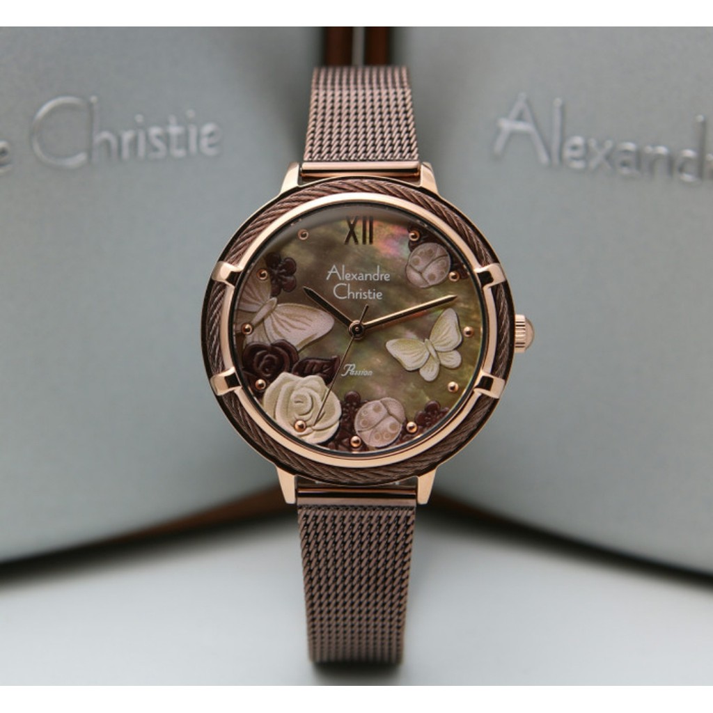 Alexandre Christie AC2873 Original Jam Tangan Wanita Coklat Rose Gold