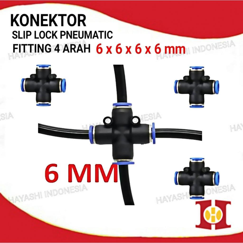 Konektor Slip Lock 6mm 4 Cabang Fitting Pneumatic Irigasi-5pcs