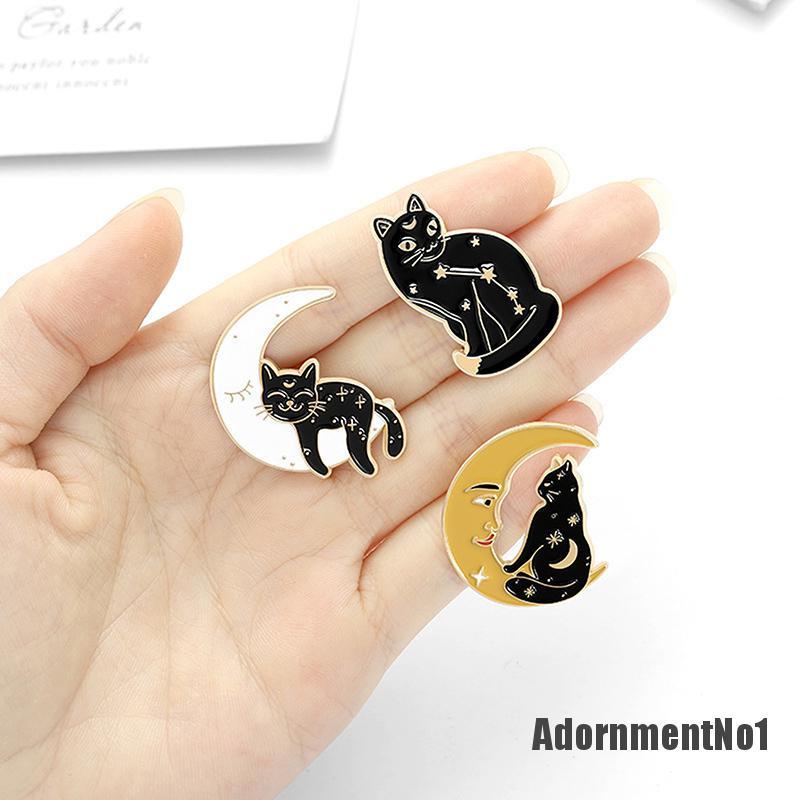 (Adornmentno1) Bros Pin Enamel Bentuk Bulan Sabit / Penyihir / Kucing Untuk Aksesoris Pakaian